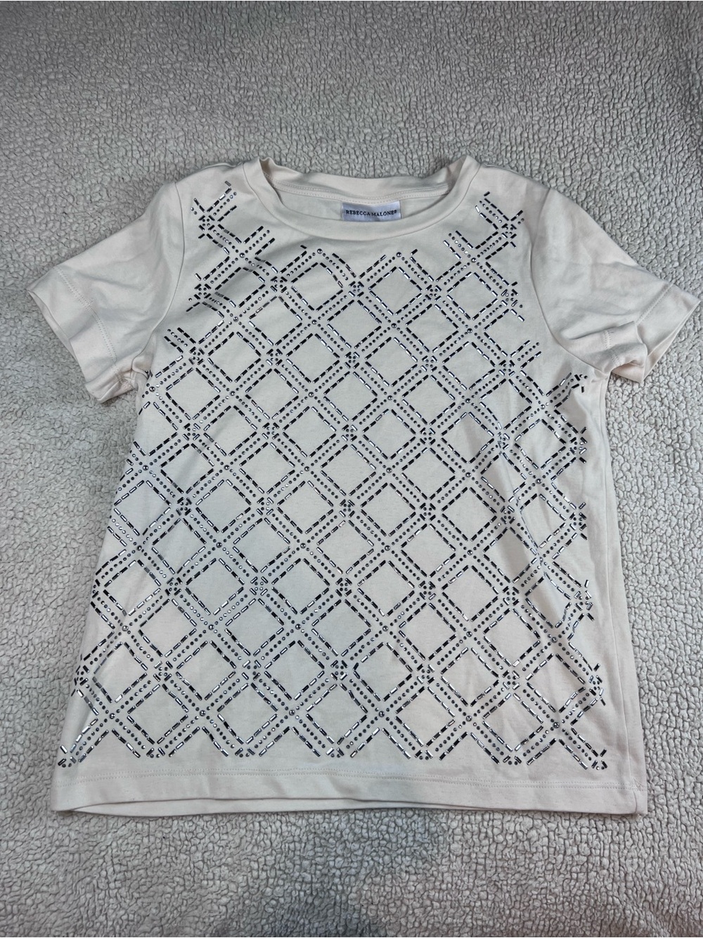 Rebecca Malone Top Women’s Size M w/ Geometric Laser-Cut Pattern Cream